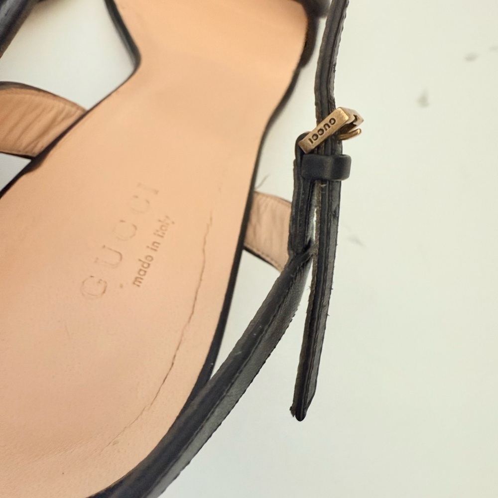 Gucci Black Leather GG Marmont Ankle Strap Block heel Sandals EU 38.5 - Picture 8 of 13